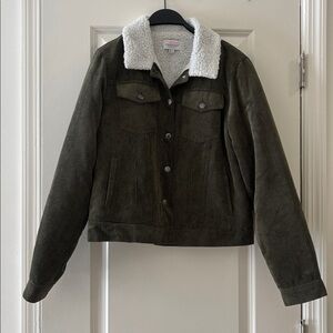 Ci Sono Dark Green Corduroy Jacket with White Sherpa Collar